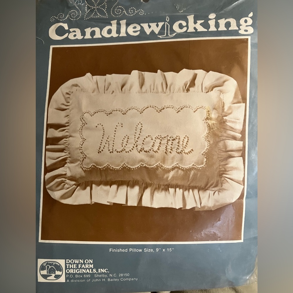 Candlewicking Kit for 9x15” pillow, WELCOME pattern, all directions & materials.